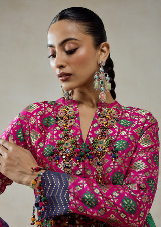 Fuchsia patola silk short jacket with salwar