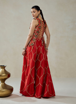 Red patola silk sharara and patola