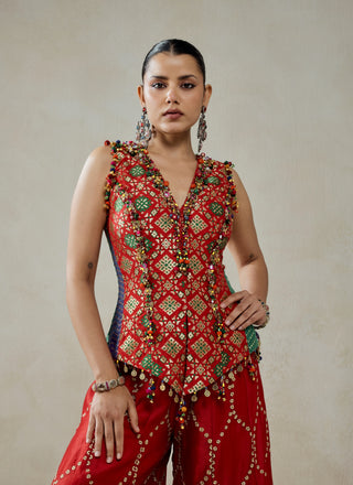 Red patola silk sharara and patola