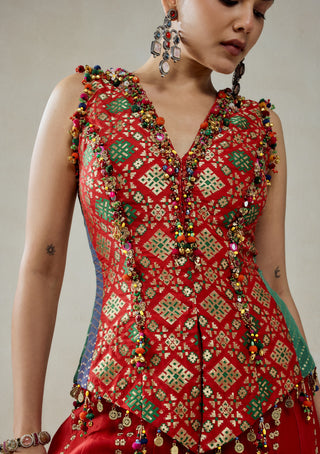 Red patola silk sharara and patola