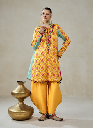 Yellow patola silk kurta with salwar