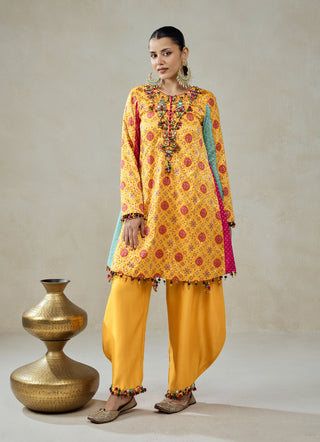 Yellow patola silk kurta with salwar