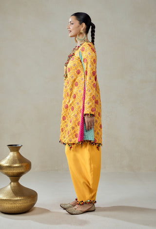 Yellow patola silk kurta with salwar