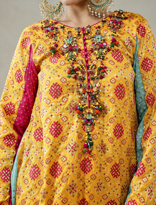 Yellow patola silk kurta with salwar