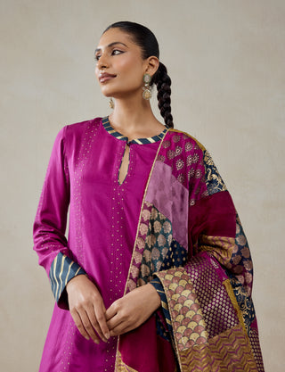 Wine kurta with brocade dupatta and salwar