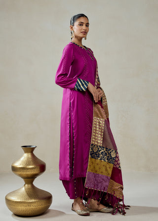 Wine kurta with brocade dupatta and salwar