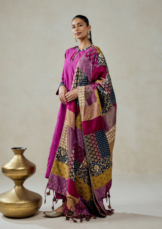 Wine kurta with brocade dupatta and salwar