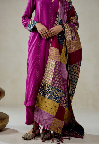 Wine kurta with brocade dupatta and salwar