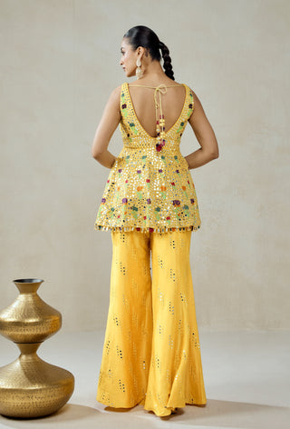 Yellow peplum top with sharara pants