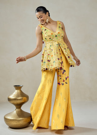 Yellow peplum top with sharara pants