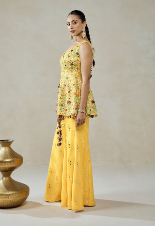 Yellow peplum top with sharara pants