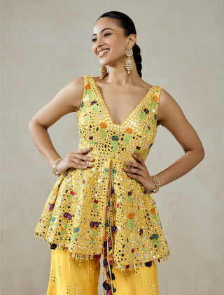 Yellow peplum top with sharara pants