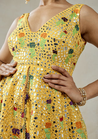 Yellow peplum top with sharara pants