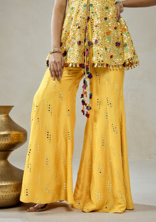 Yellow peplum top with sharara pants