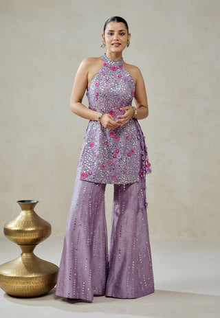 Mauve halter kurta with sharara pants