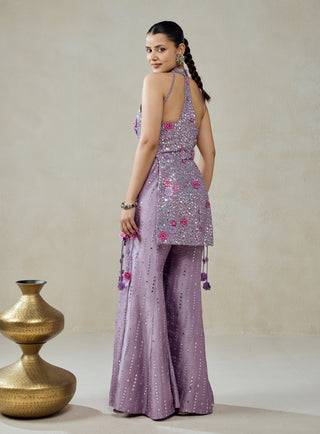 Mauve halter kurta with sharara pants