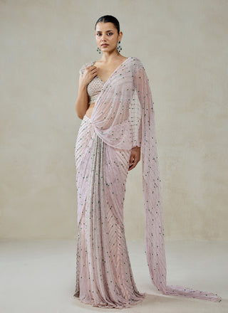 Baby pink draped sari with blouse