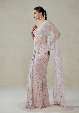 Baby pink draped sari with blouse