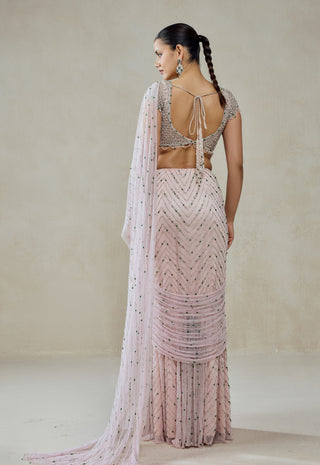 Baby pink draped sari with blouse