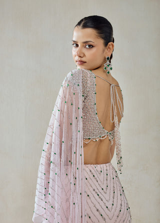 Baby pink draped sari with blouse