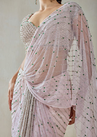 Baby pink draped sari with blouse