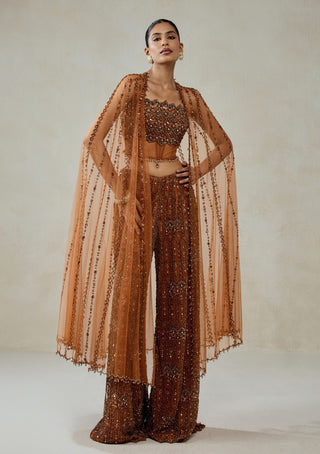 Copper embellished cape with sharara pants