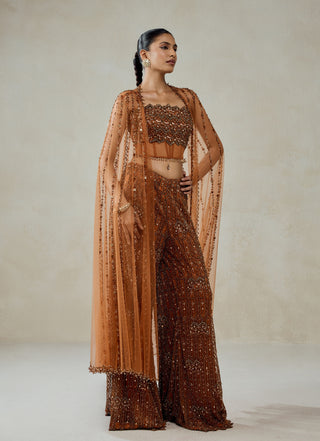 Copper embellished cape with sharara pants