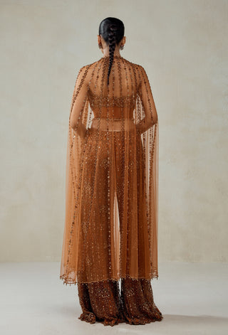 Copper embellished cape with sharara pants
