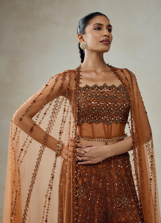 Copper embellished cape with sharara pants