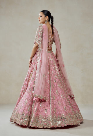 Pink organza mirror work lehenga