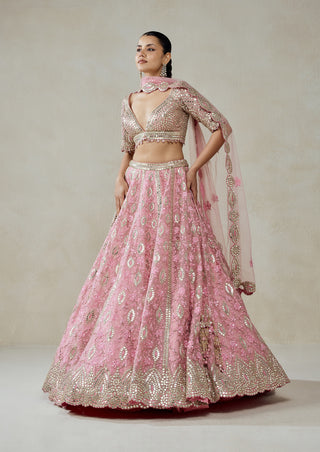 Pink organza mirror work lehenga