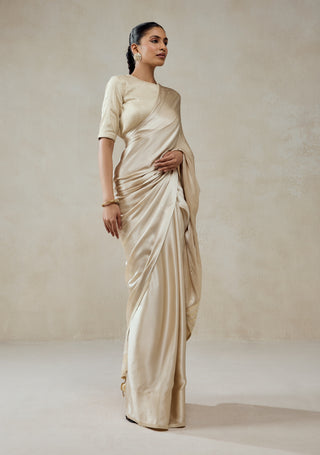 Ivory monga tissue gold striped sari and blouse