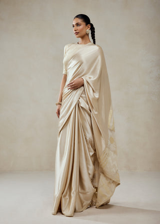 Ivory monga tissue gold striped sari and blouse