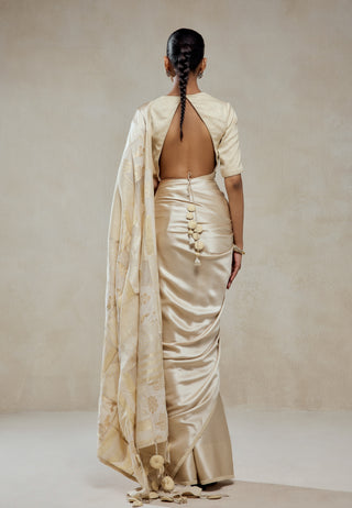 Ivory monga tissue gold striped sari and blouse
