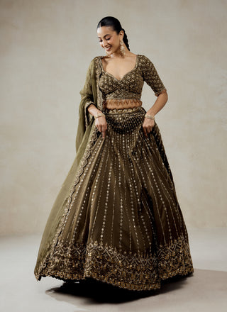 Mehendi green embroidered lehenga set
