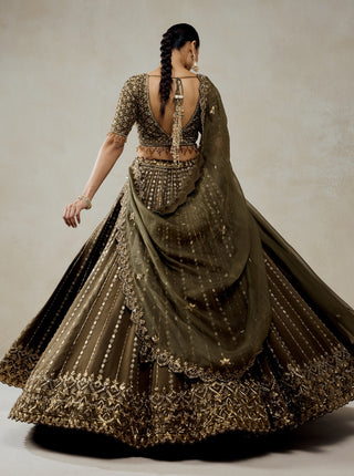 Mehendi green embroidered lehenga set