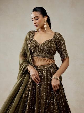 Mehendi green embroidered lehenga set