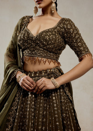 Mehendi green embroidered lehenga set