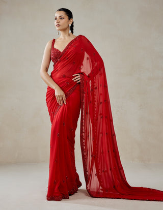 Red georgette sari with blouse