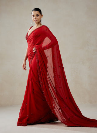 Red georgette sari with blouse