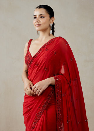 Red georgette sari with blouse