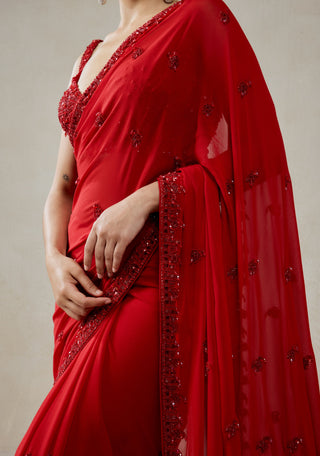 Red georgette sari with blouse