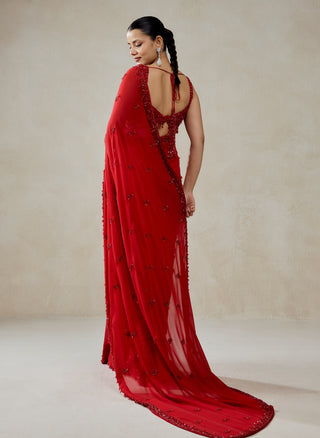 Red georgette sari with blouse