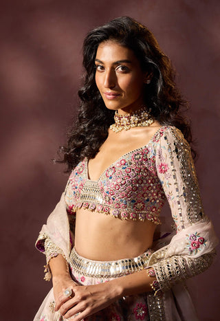 Dusty pink organza lehenga set