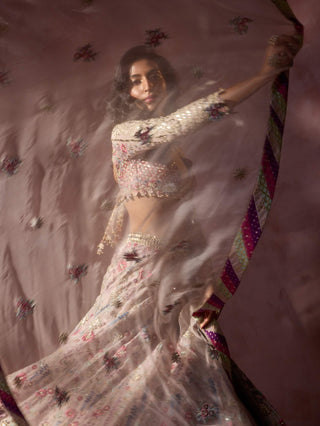Dusty pink organza lehenga set