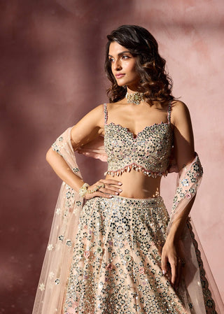 Rose pink ombre mirror work lehenga set