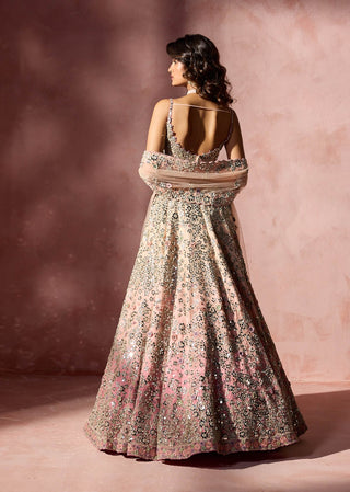Rose pink ombre mirror work lehenga set