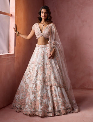 White net floral lehenga set