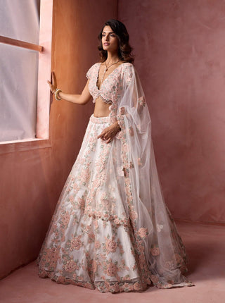 White net floral lehenga set