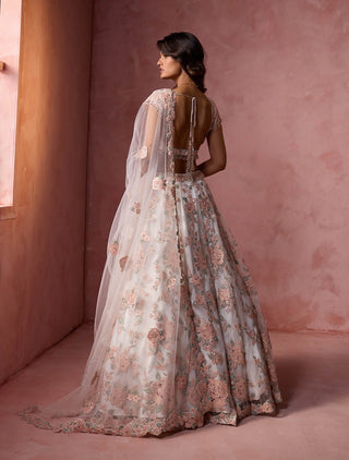 White net floral lehenga set